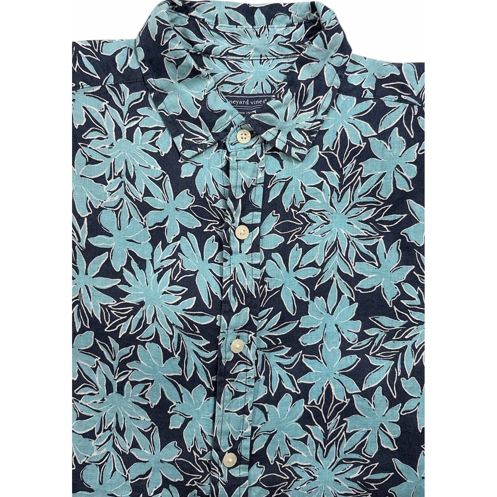 Vineyard Vines Dockside Floral Linen Short Sleeve Button Up Shirt Mens Size S